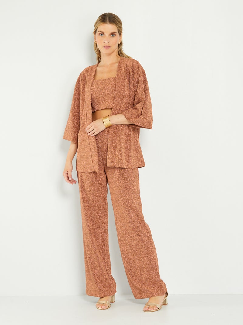 Pantalón de talle alto de punto irisado BEIGE - Kiabi