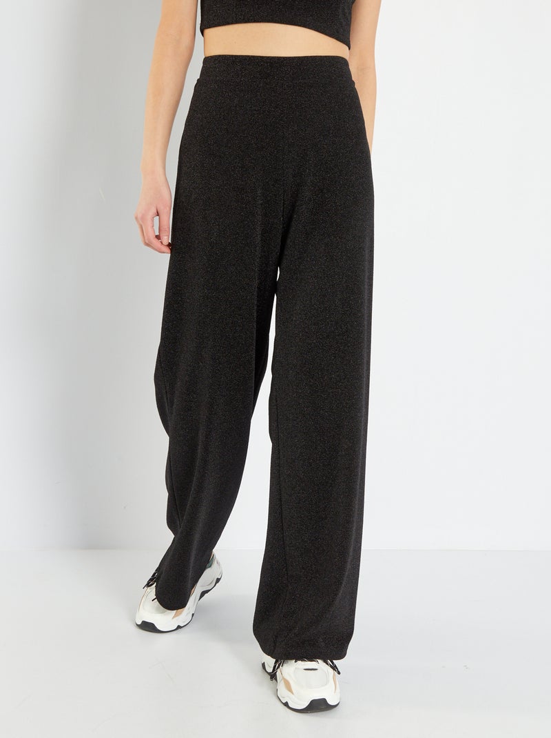 Pantalón de talle alto de punto irisado NEGRO - Kiabi