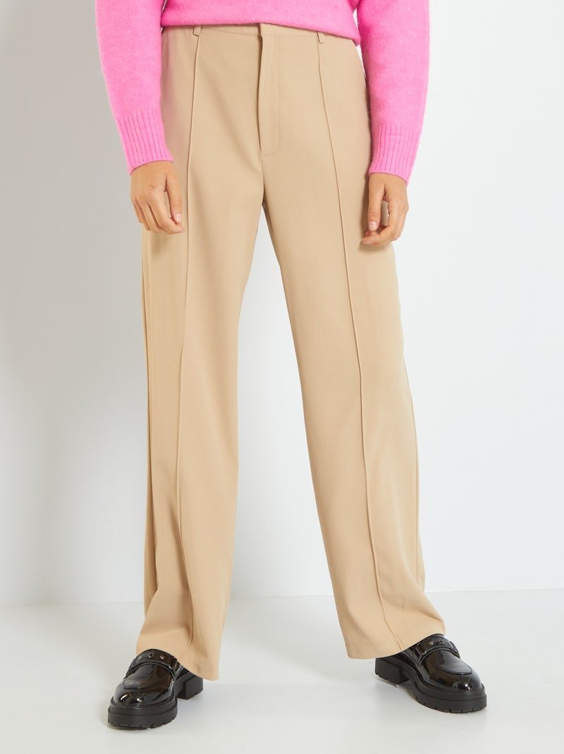 Pantalón de talle alto de sarga BEIGE - Kiabi