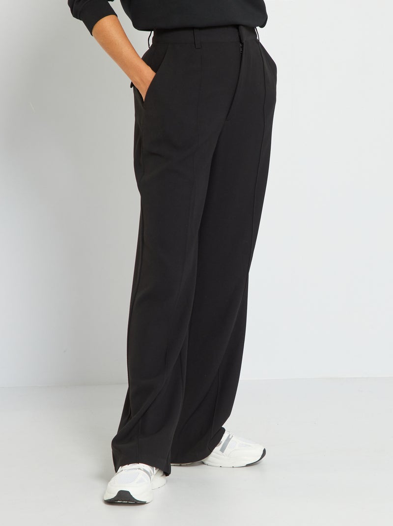 Pantalón de talle alto de sarga Negro - Kiabi