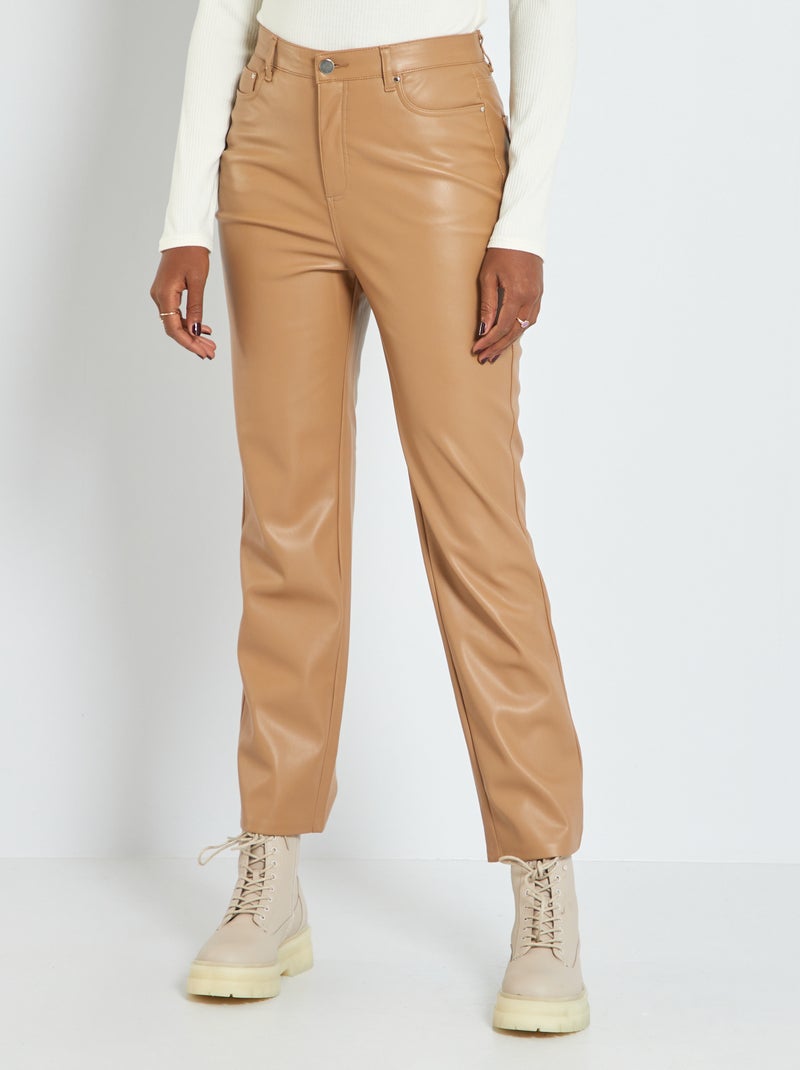 Pantalón de talle alto recto MARRON - Kiabi