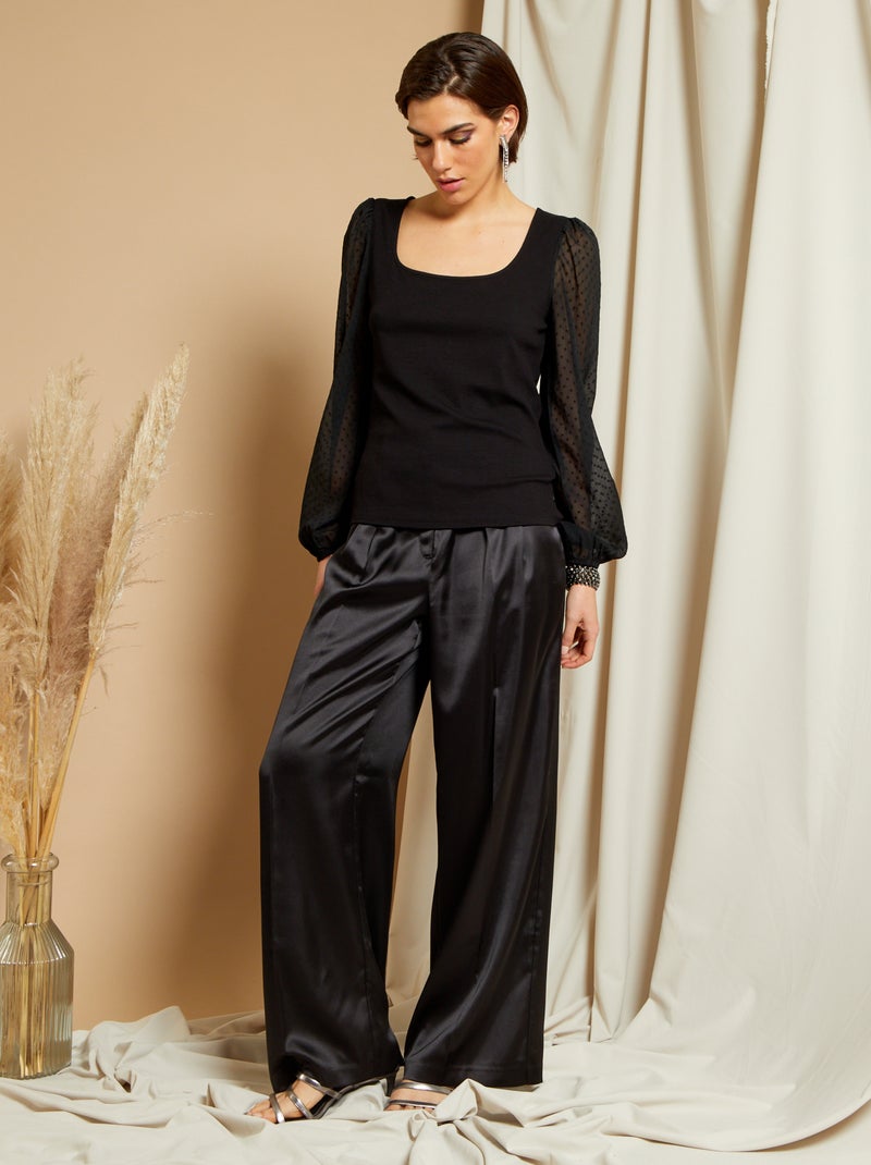 Pantalón de talle alto satinado Negro - Kiabi
