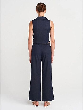 Pantalón de tejido con pernera ancha y cintura con cordón dilvin