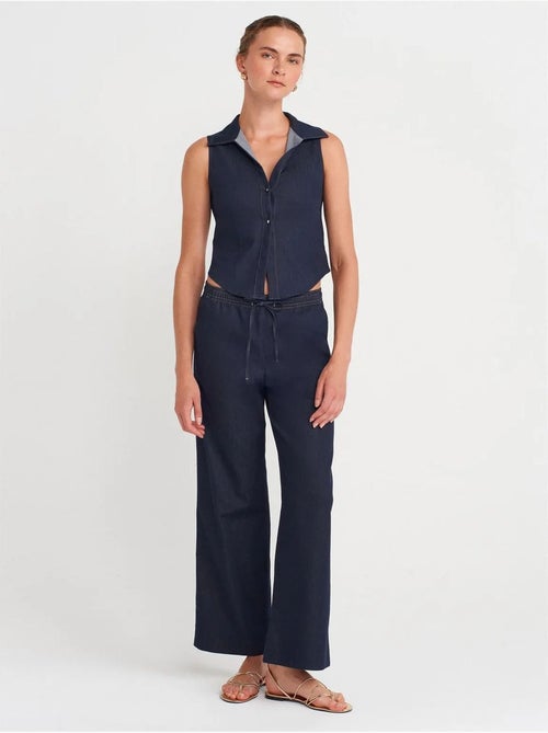 Pantalón de tejido con pernera ancha y cintura con cordón dilvin - Kiabi Pantalón de tejido con pernera ancha y cintura con cordón dilvin - Kiabi