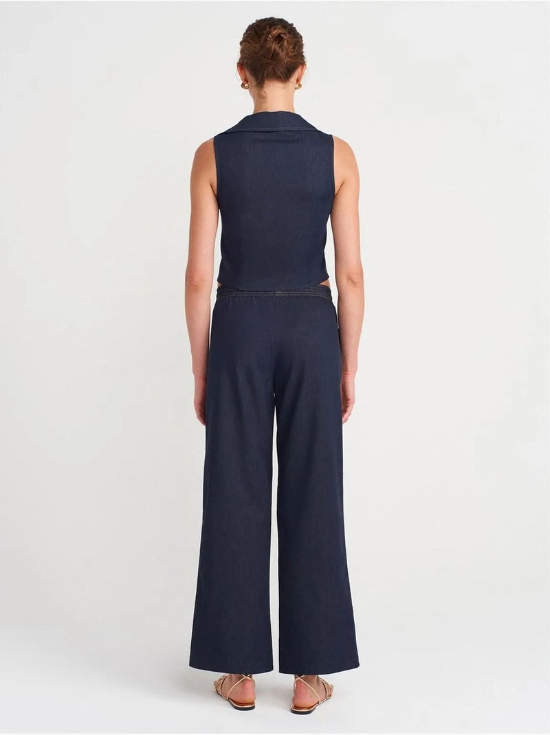 Pantalón de tejido con pernera ancha y cintura con cordón dilvin Azul marino - Kiabi