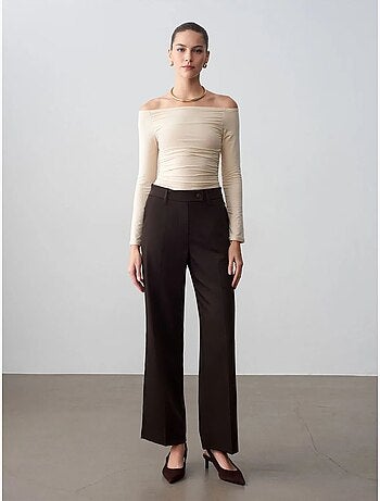 Pantalón de tejido de pernera ancha y tiro medio dilvin