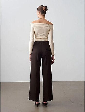 Pantalón de tejido de pernera ancha y tiro medio dilvin