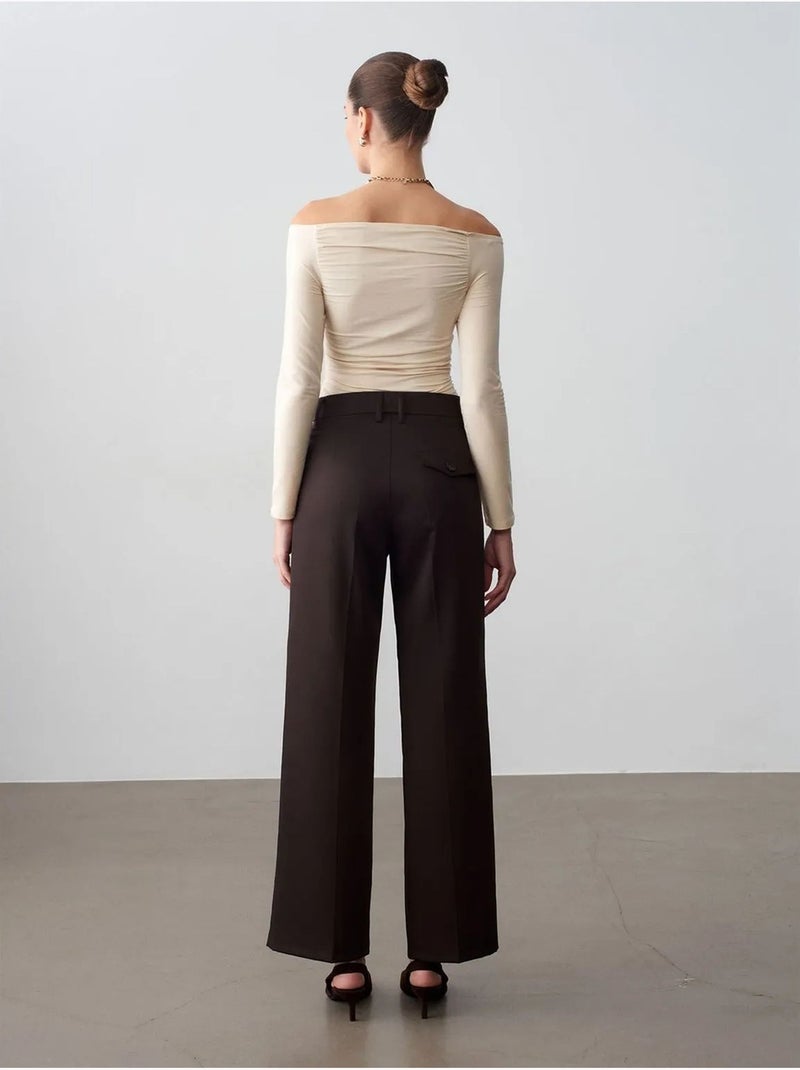Pantalón de tejido de pernera ancha y tiro medio dilvin Marrón oscuro - Kiabi