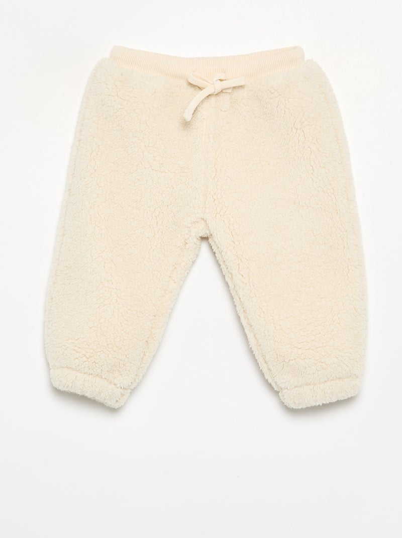 Pantalón de tejido efecto borreguito Beige - Kiabi
