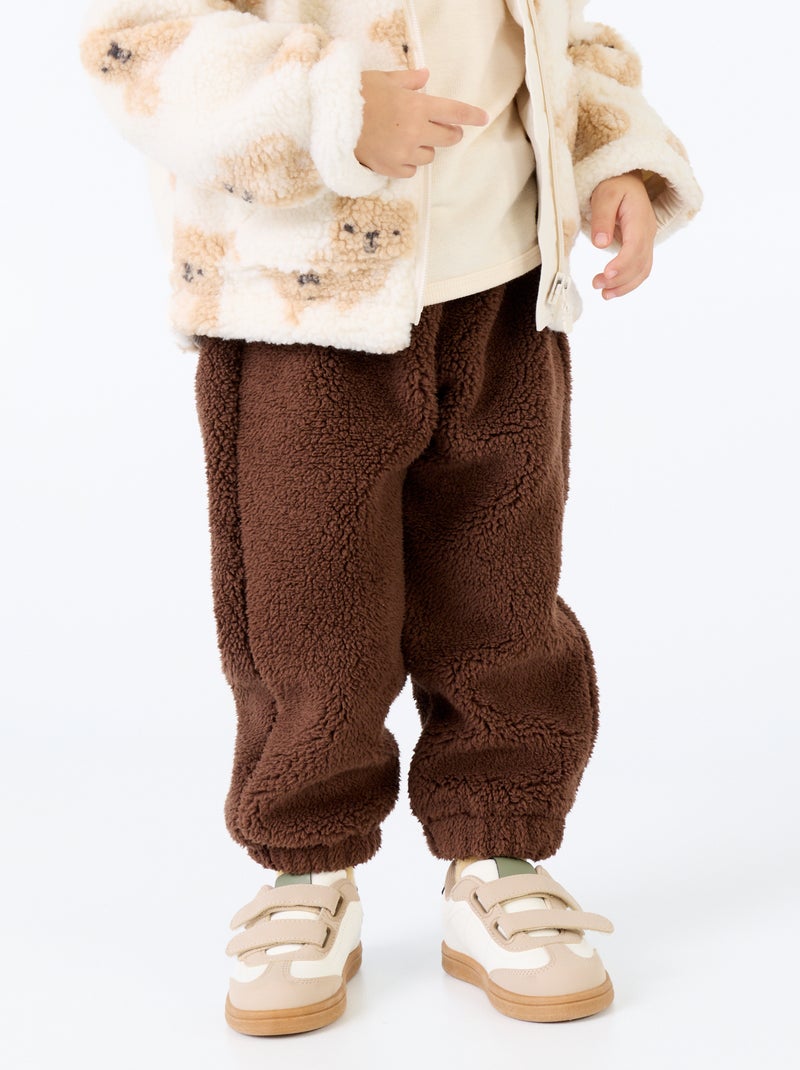 Pantalón de tejido efecto borreguito Marron - Kiabi