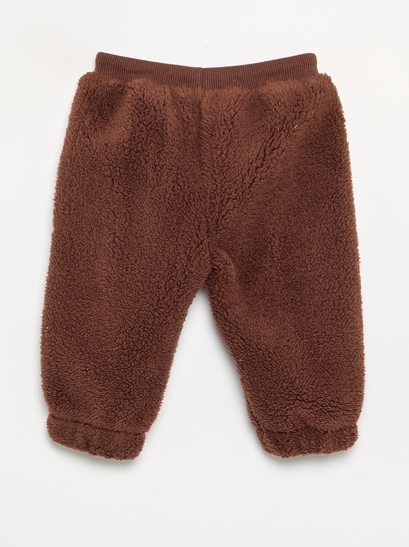 Pantalón de tejido efecto borreguito Marron - Kiabi