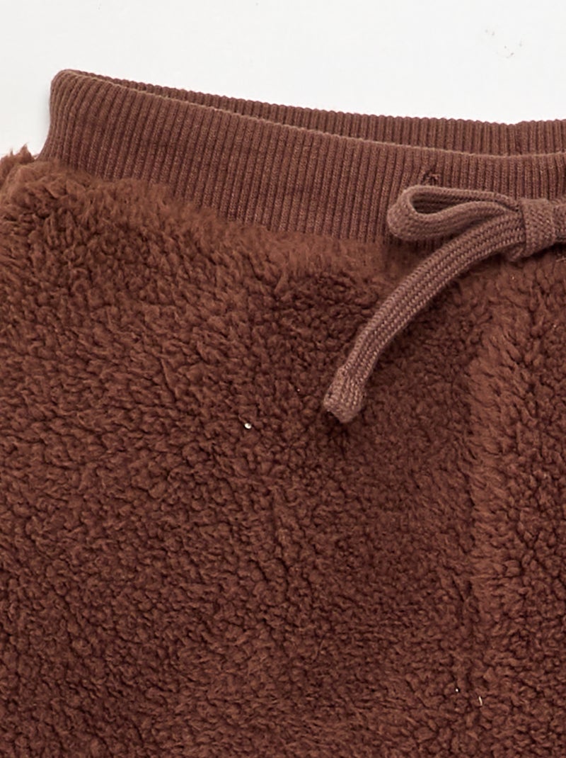 Pantalón de tejido efecto borreguito Marron - Kiabi