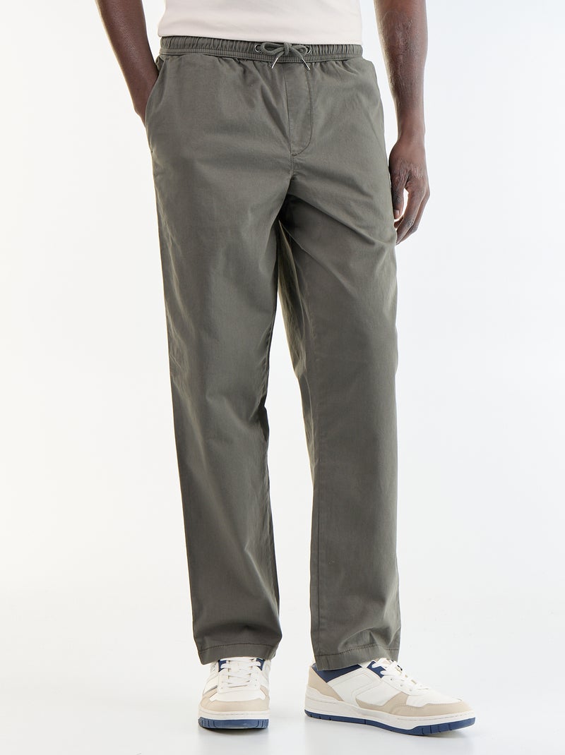 Pantalón de tejido efecto piel de melocotón Kaki - Kiabi
