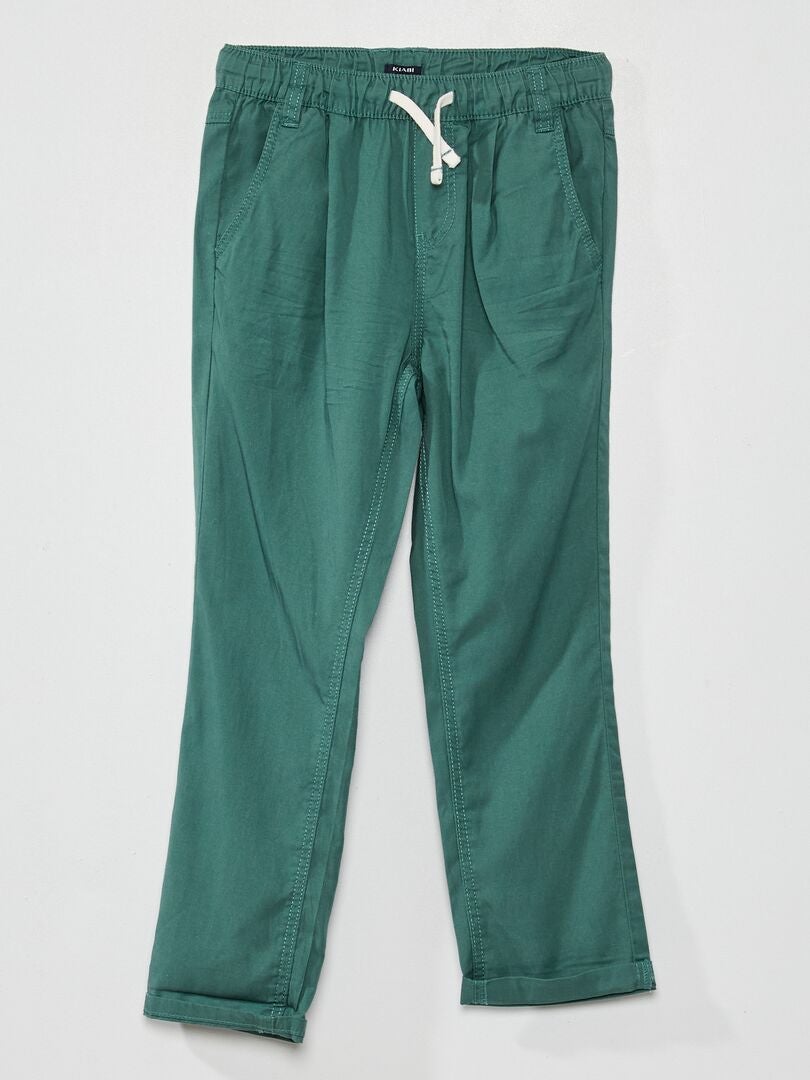 Pantalón de tencel con cintura elástica verde gris - Kiabi