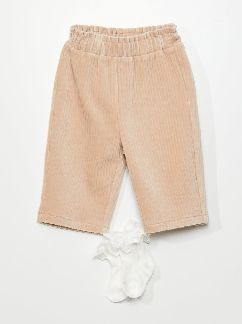 Pantalón de terciopelo + calcetines  - 2 piezas BEIGE - Kiabi