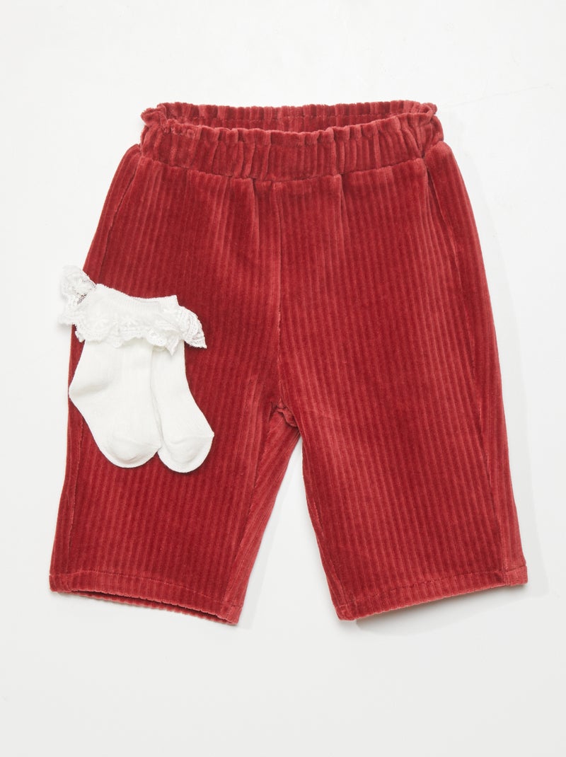 Pantalón de terciopelo + calcetines  - 2 piezas ROJO - Kiabi