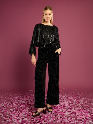 Pantalón de terciopelo con strass