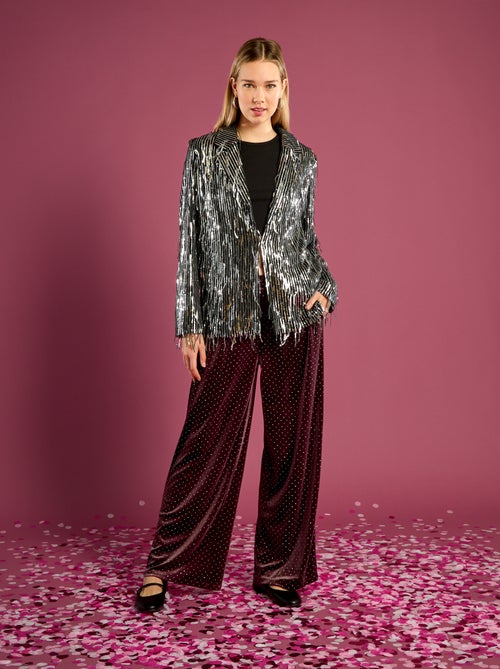 Pantalón de terciopelo con strass - Kiabi