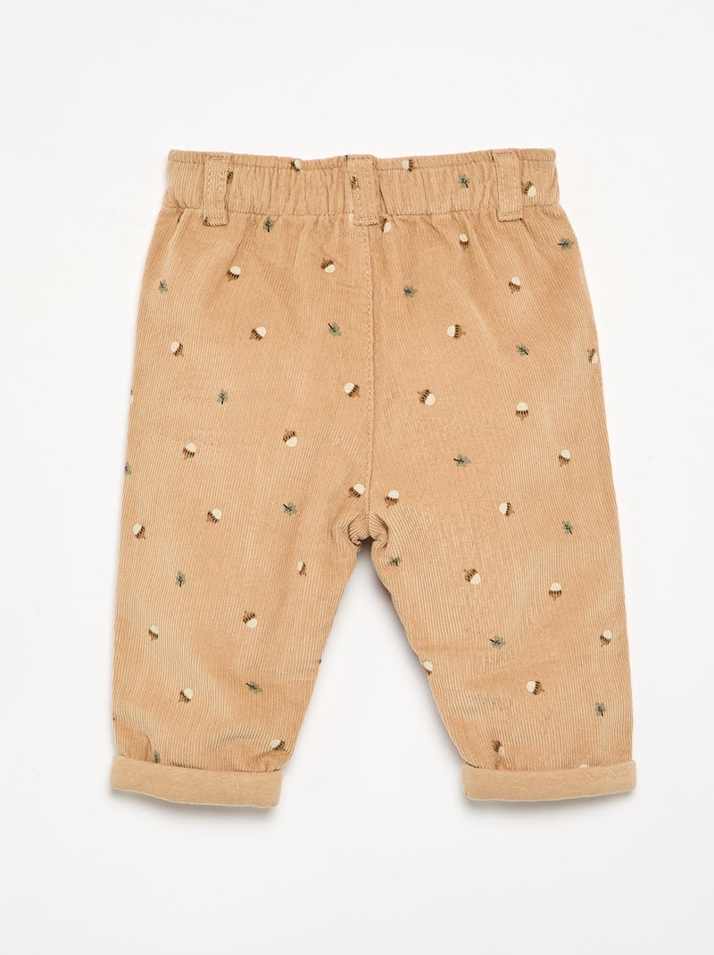 Pantalón de terciopelo estampado Beige - Kiabi