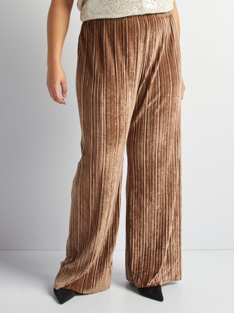 Pantalón de terciopelo plisado MARRON - Kiabi