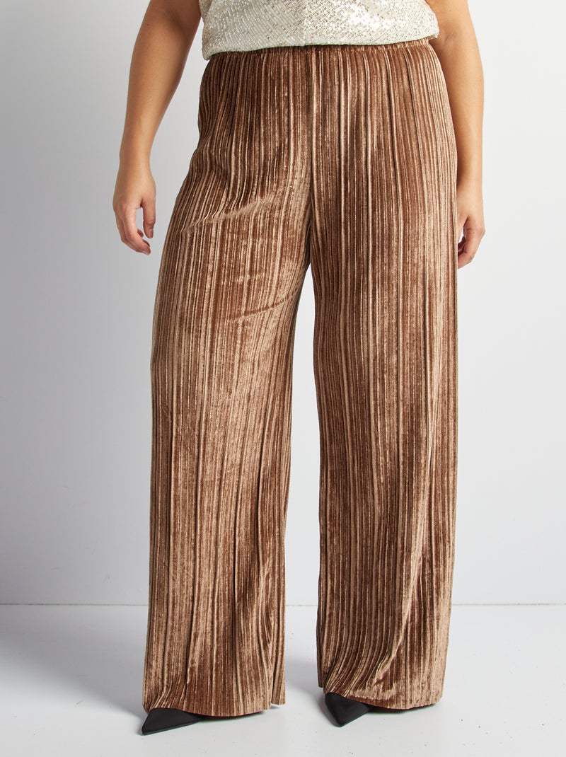 Pantalón de terciopelo plisado MARRON - Kiabi