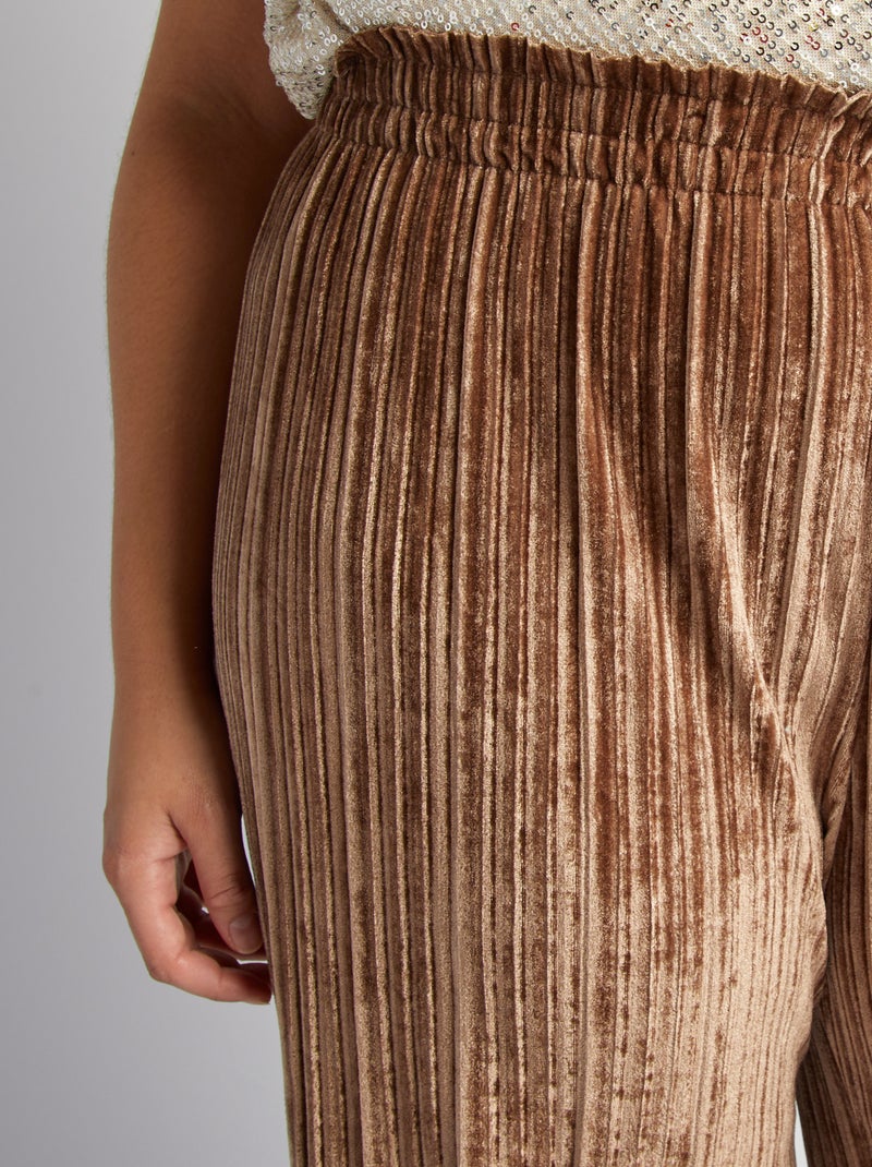 Pantalón de terciopelo plisado MARRON - Kiabi