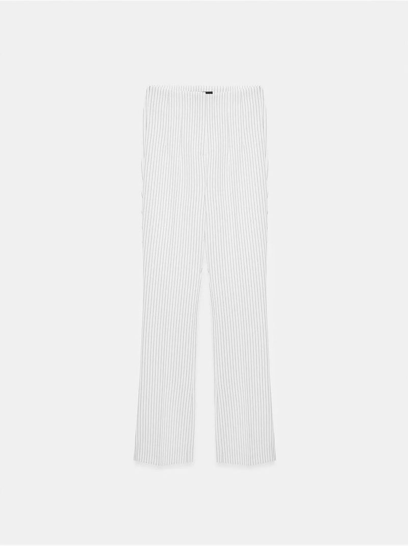 Pantalón de tiro alto a rayas con pinzas y pernera acampanada Blanco - Kiabi