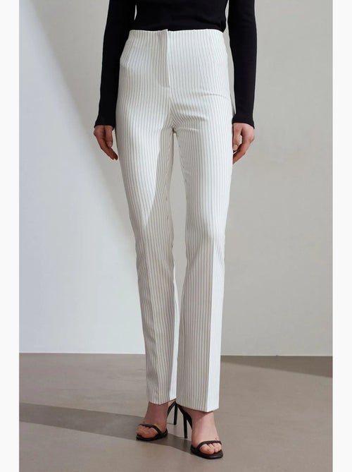Pantalón de tiro alto a rayas con pinzas y pernera acampanada dilvin - Kiabi