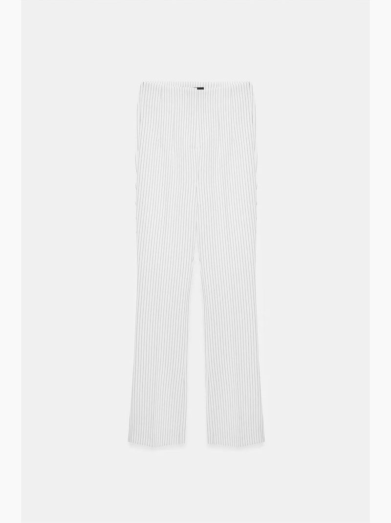 Pantalón de tiro alto a rayas con pinzas y pernera acampanada dilvin Blanco - Kiabi