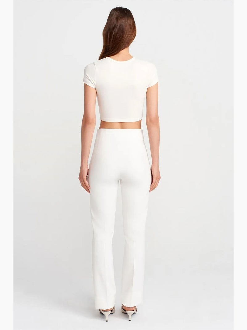 Pantalón de tiro alto acampanado con pinzas dilvin Blanco - Kiabi