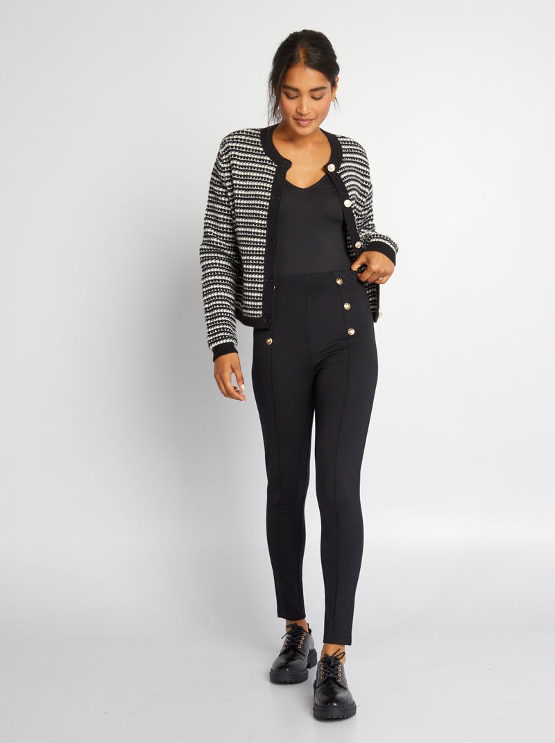 Pantalón de tiro alto con botones de fantasía negro - Kiabi