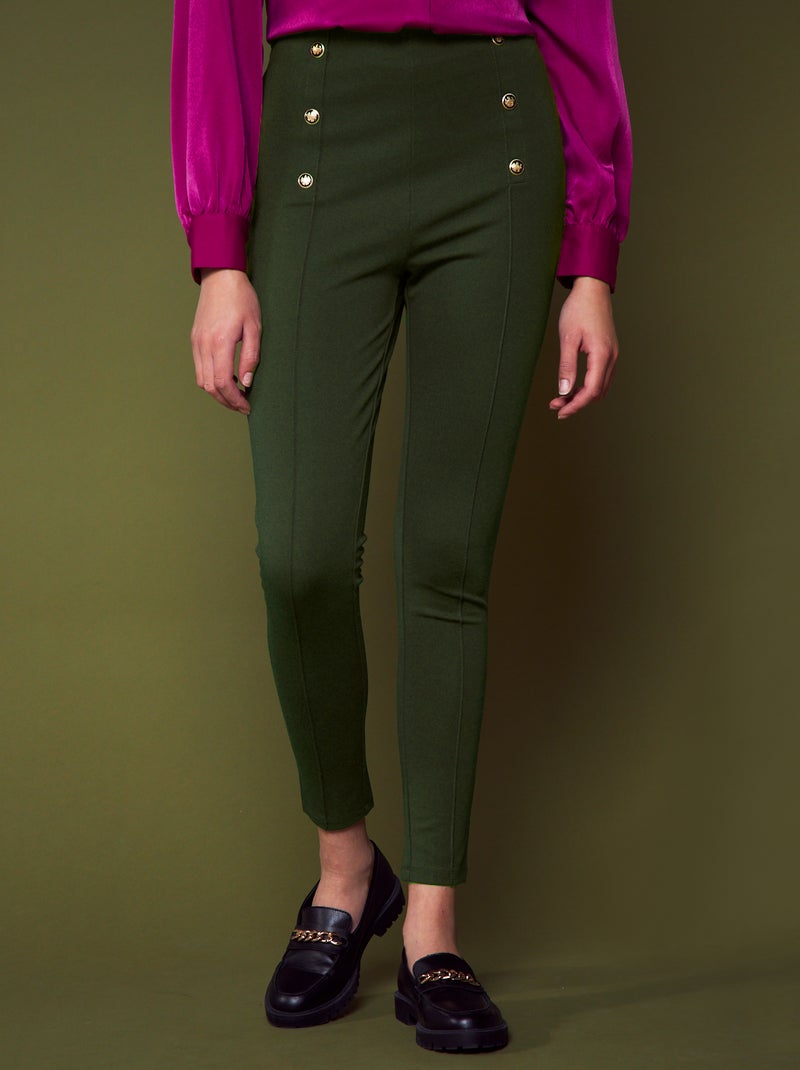 Pantalón de tiro alto con botones de fantasía Verde - Kiabi