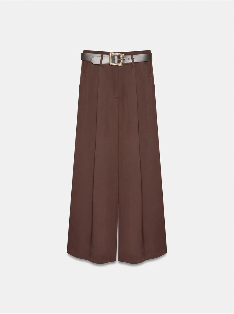 Pantalón de tiro alto con pinzas y pernera ancha dilvin Marrón chocolate - Kiabi
