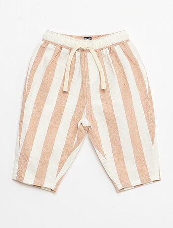 Pantalón de tiro alto de algodón y lino