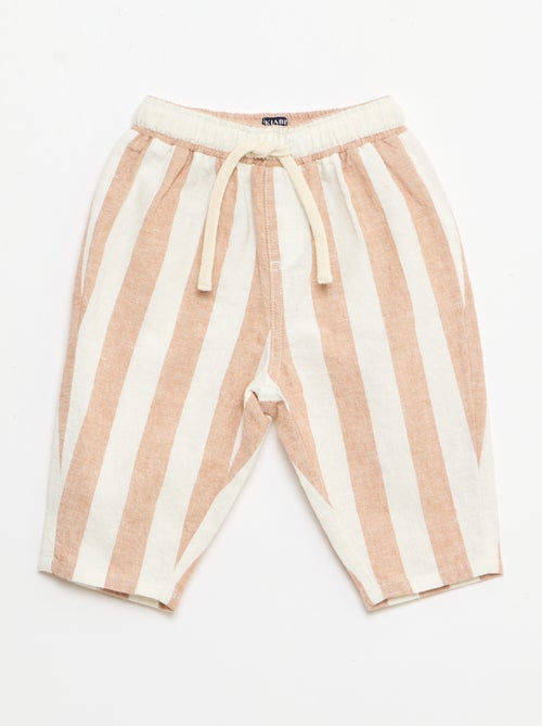 Pantalón de tiro alto de algodón y lino - Kiabi