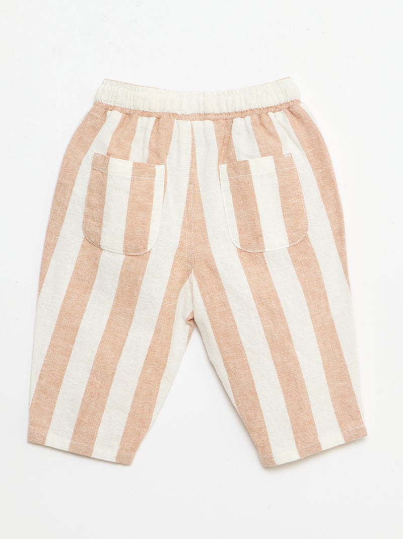 Pantalón de tiro alto de algodón y lino Marron - Kiabi