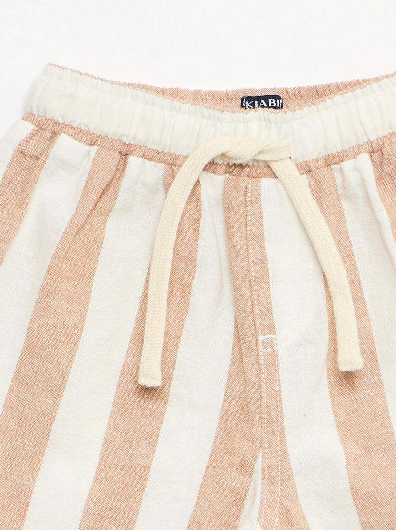 Pantalón de tiro alto de algodón y lino Marron - Kiabi