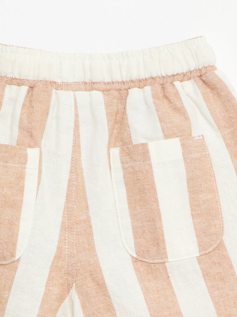 Pantalón de tiro alto de algodón y lino Marron - Kiabi