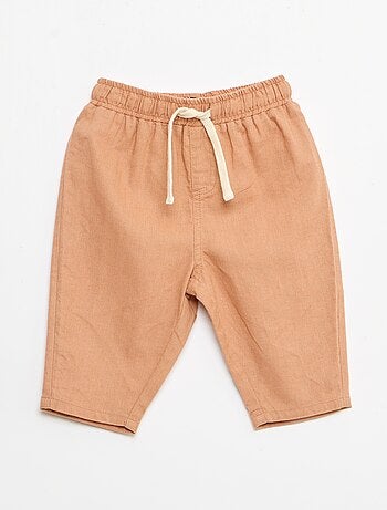 Pantalón de tiro alto de algodón y lino