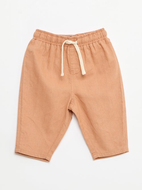 Pantalón de tiro alto de algodón y lino - Kiabi