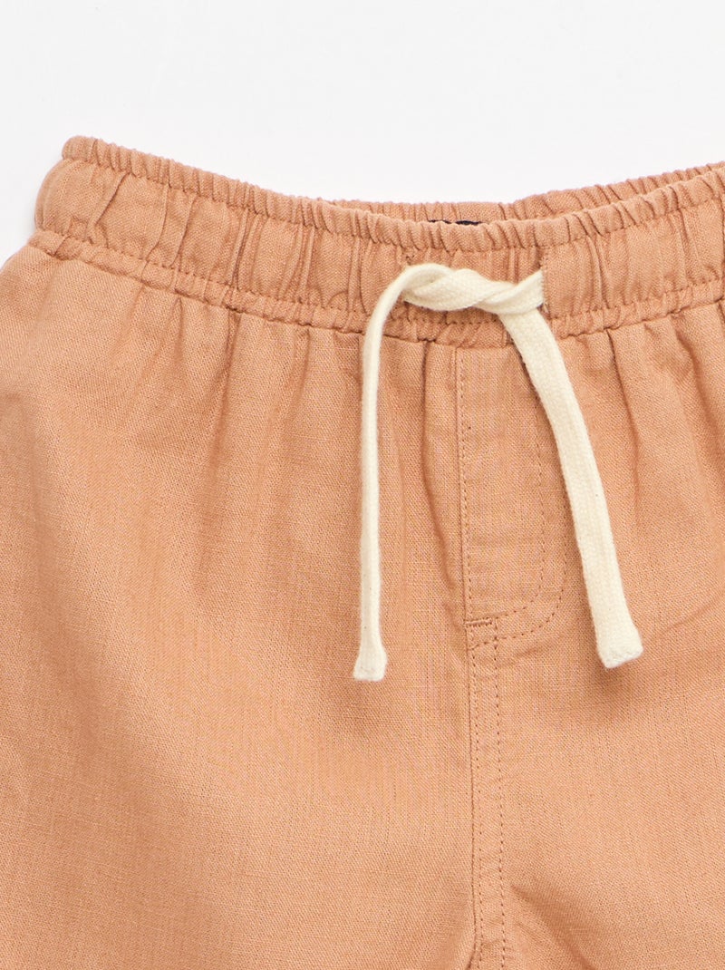 Pantalón de tiro alto de algodón y lino Marron - Kiabi