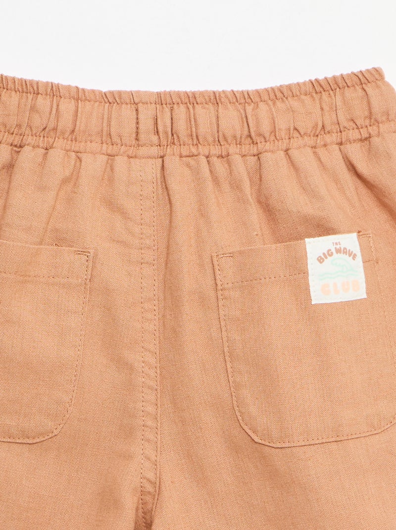 Pantalón de tiro alto de algodón y lino Marron - Kiabi