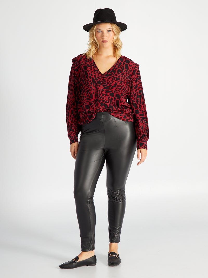 Pantalón de tiro alto de material sintético negro - Kiabi