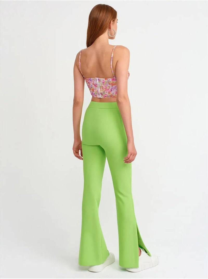 Pantalón de tiro alto de pernera acampanada con abertura Verde tilo - Kiabi