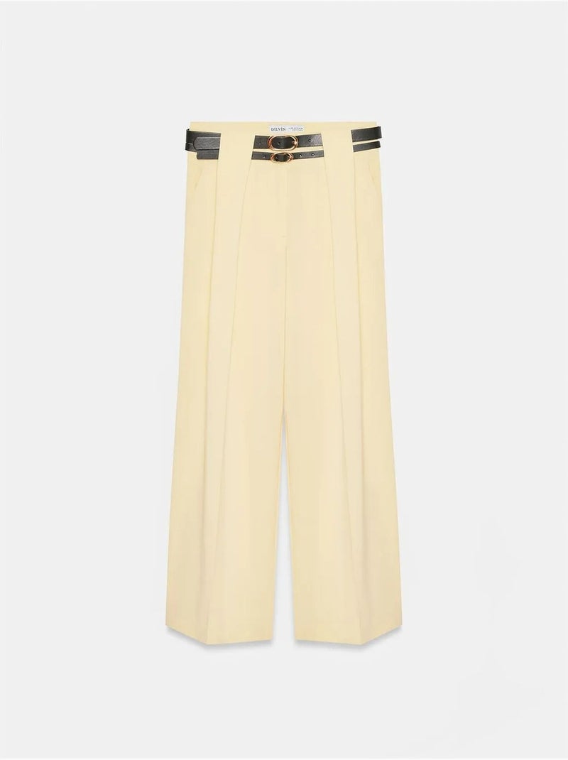 Pantalón de tiro alto, pernera ancha y con pinzas dilvin Amarillo limón - Kiabi