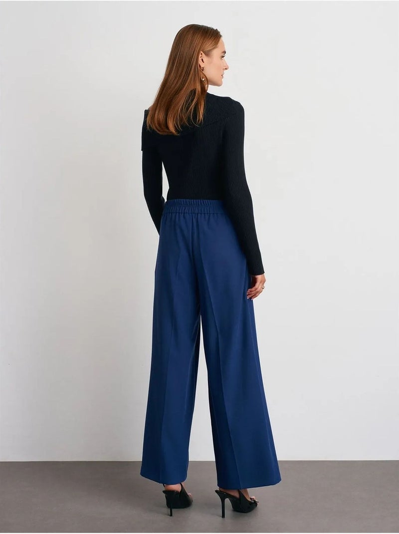 Pantalón de tiro alto, pernera ancha y con pinzas dilvin Azul marino - Kiabi