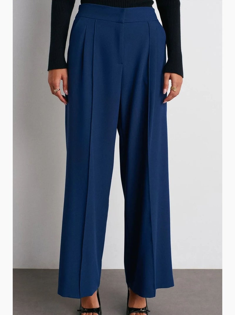 Pantalón de tiro alto, pernera ancha y con pinzas dilvin Azul marino - Kiabi