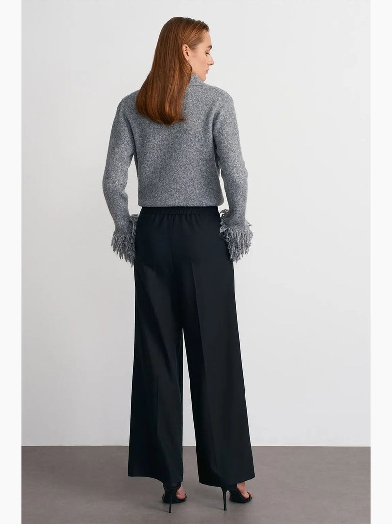 Pantalón de tiro alto, pernera ancha y con pinzas dilvin Negro - Kiabi