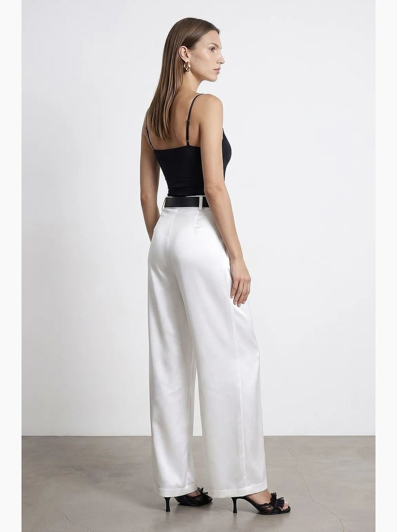 Pantalón de tiro alto plisado de pernera ancha dilvin Blanco - Kiabi