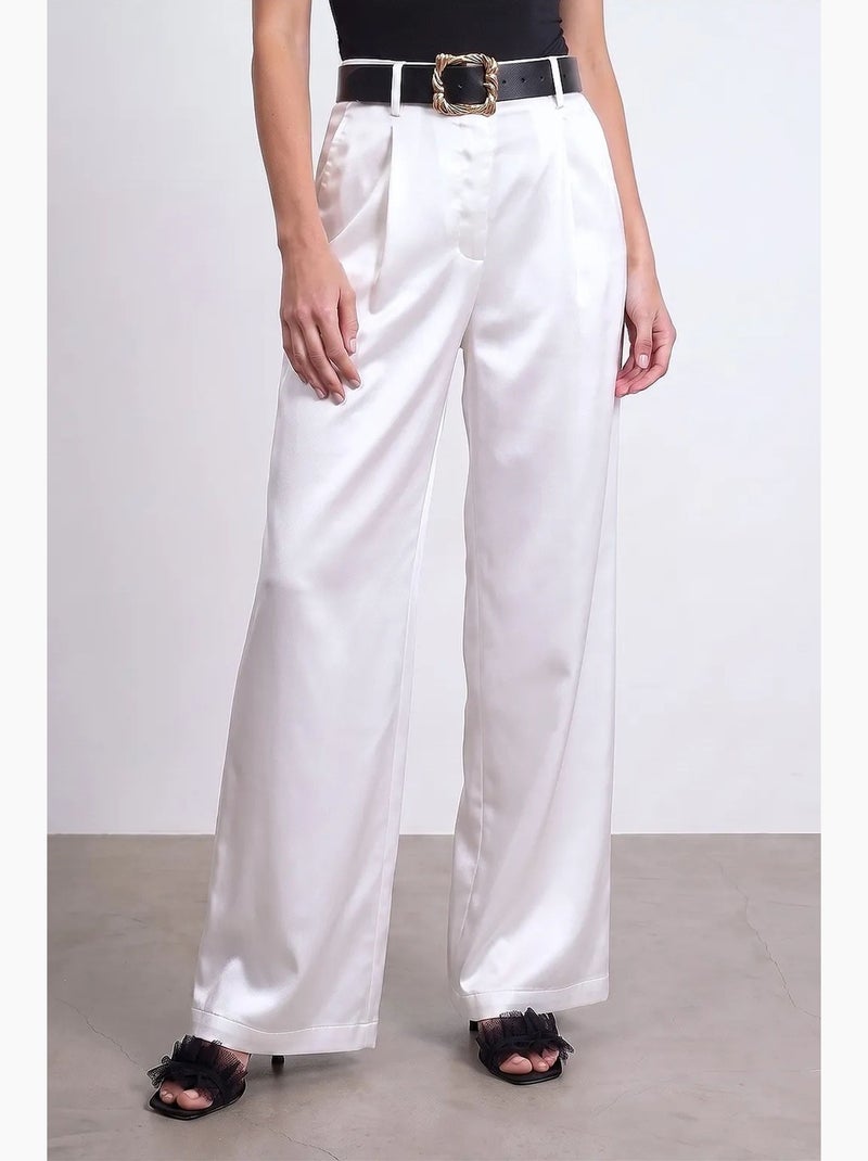 Pantalón de tiro alto plisado de pernera ancha dilvin Blanco - Kiabi